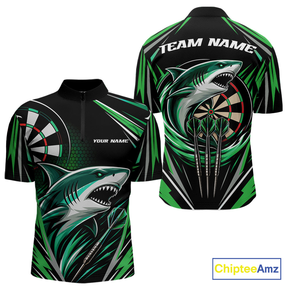 Custom Black And Green Shark Darts Jerseys, Darts Team Men Quarter Zip Shirt IPHW11715