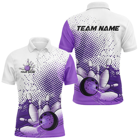White And Purple Diagonal Stripes Custom Bowling Shirts For Men, Bowling Team Uniform IPHW7641