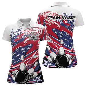 Custom Patriotic Bowling Polo Shirts For Women, Us Flag Bowling League Shirt Bowler Outfit IPHW8064