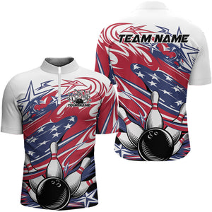 Custom Patriotic Bowling Quarter-Zip Shirts For Men, Us Flag Bowling League Shirt Bowler Outfit IPHW8064