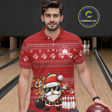 Load image into Gallery viewer, Custom Funny Christmas Men Bowling Shirts, Santa Claus And Reindeer Xmas Bowling Shirt IPHW10203