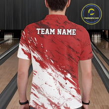 Load image into Gallery viewer, Person wearing a red and white bowling shirt with 'TEAM NAME' on the back, standing in a bowling alley.
