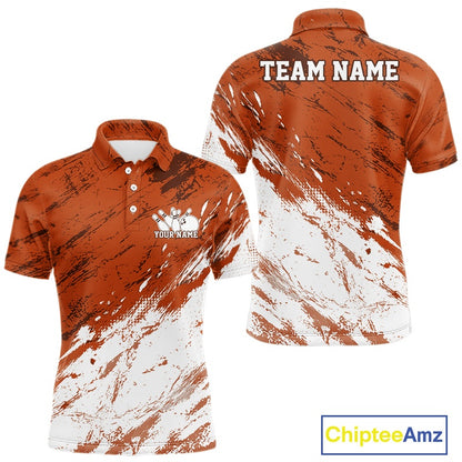 Orange and white polo shirt with 'Team Name' and 'Your Name' text on a white background, featuring Chiptee Amz branding.