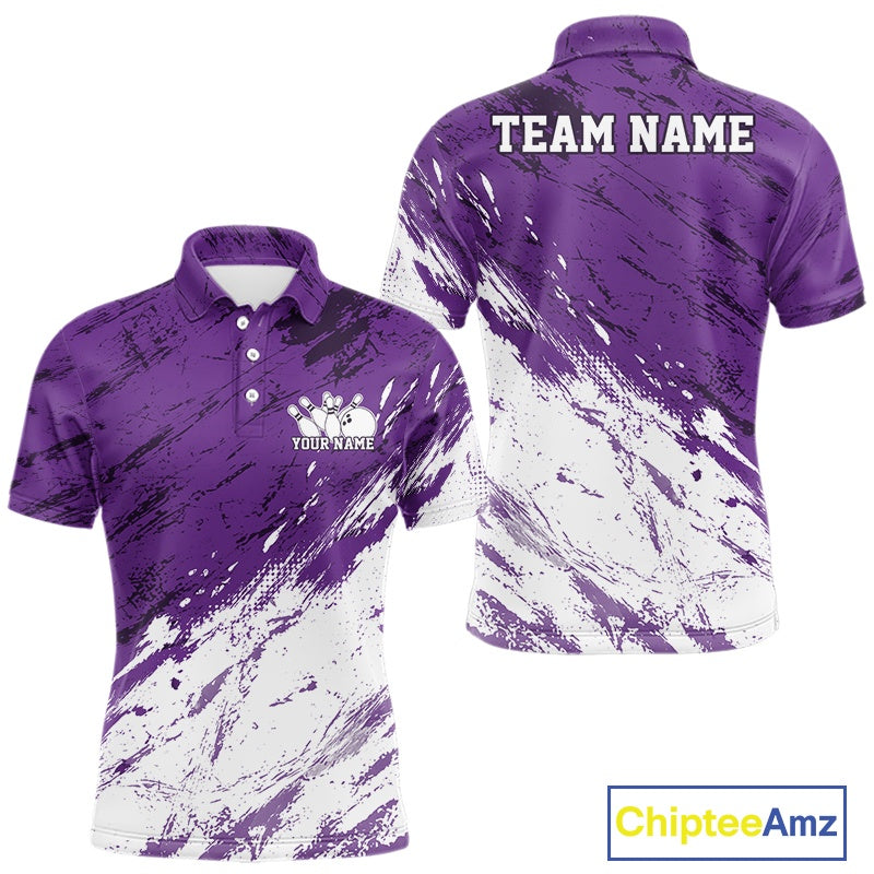 Blue and white polo shirt with 'Team Name' and 'Your Name' text on a white background, featuring the Chiptee Amz brand.
