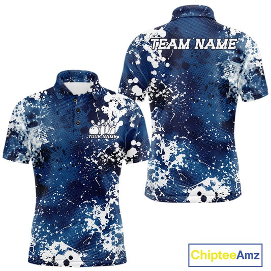 Blue and white patterned polo shirt with 'Team Name' and 'Your Name' text, Chiptee Amz branding visible.