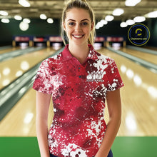 Load image into Gallery viewer, Custom Red Splatter Camo Bowling Women Polo Shirt, Bowling Team Tournament Bowler Outfit IPHW11406