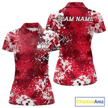 Load image into Gallery viewer, Custom Red Splatter Camo Bowling Women Polo Shirt, Bowling Team Tournament Bowler Outfit IPHW11406
