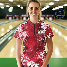 Load image into Gallery viewer, Custom Red Splatter Camo Bowling Women Quarter-Zip Shirt, Bowling Tournament Outfit IPHW11406