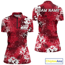 Load image into Gallery viewer, Custom Red Splatter Camo Bowling Women Quarter-Zip Shirt, Bowling Tournament Outfit IPHW11406