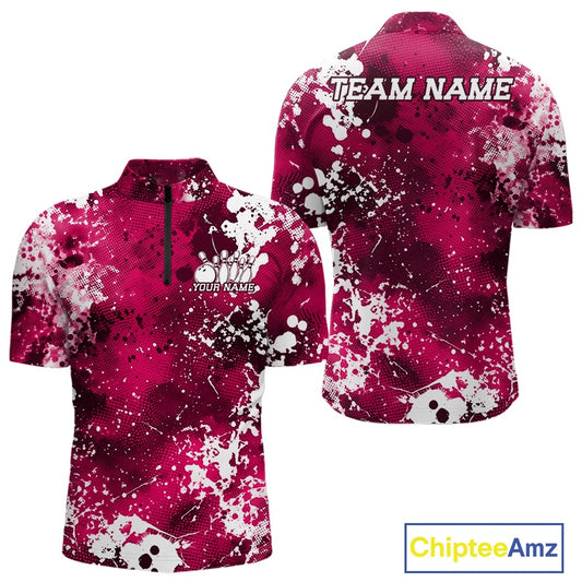 Pink and white splatter patterned shirt with 'Team Name' and 'Your Name' text on a white background.