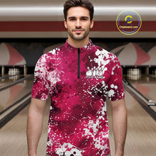 Load image into Gallery viewer, Custom Pink Splatter Camo Bowling Men Quarter-Zip Shirt, Bowling Team Tournament Bowler Outfit IPHW11408
