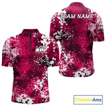 Load image into Gallery viewer, Custom Pink Splatter Camo Bowling Men Quarter-Zip Shirt, Bowling Team Tournament Bowler Outfit IPHW11408