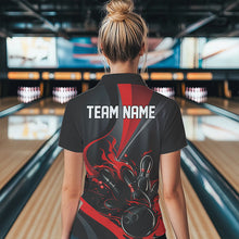 Load image into Gallery viewer, Red And Black Flame Bowling Team Shirts, Bowling Short Sleeve Quarter Zip Shirts For Women IPHW6755