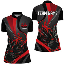 Load image into Gallery viewer, Red And Black Flame Bowling Team Shirts, Bowling Short Sleeve Quarter Zip Shirts For Women IPHW6755