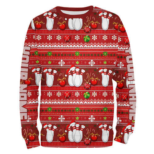 Red Ugly Sweater Pattern Custom Multi-Styles Christmas Bowling Team Shirts For Men And Women, Christmas Bowling Gift IPHW7840