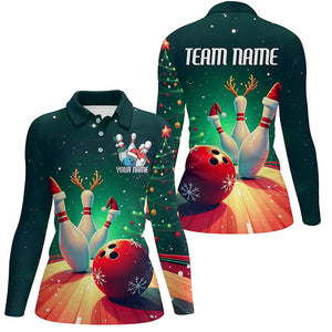 Custom Christmas Ladies Bowling Shirts, Bowling Team Shirt Christmas Bowling Outfits IPHW7841