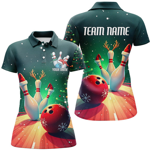 Custom Christmas Ladies Bowling Shirts, Bowling Team Shirt Christmas Bowling Outfits IPHW7841