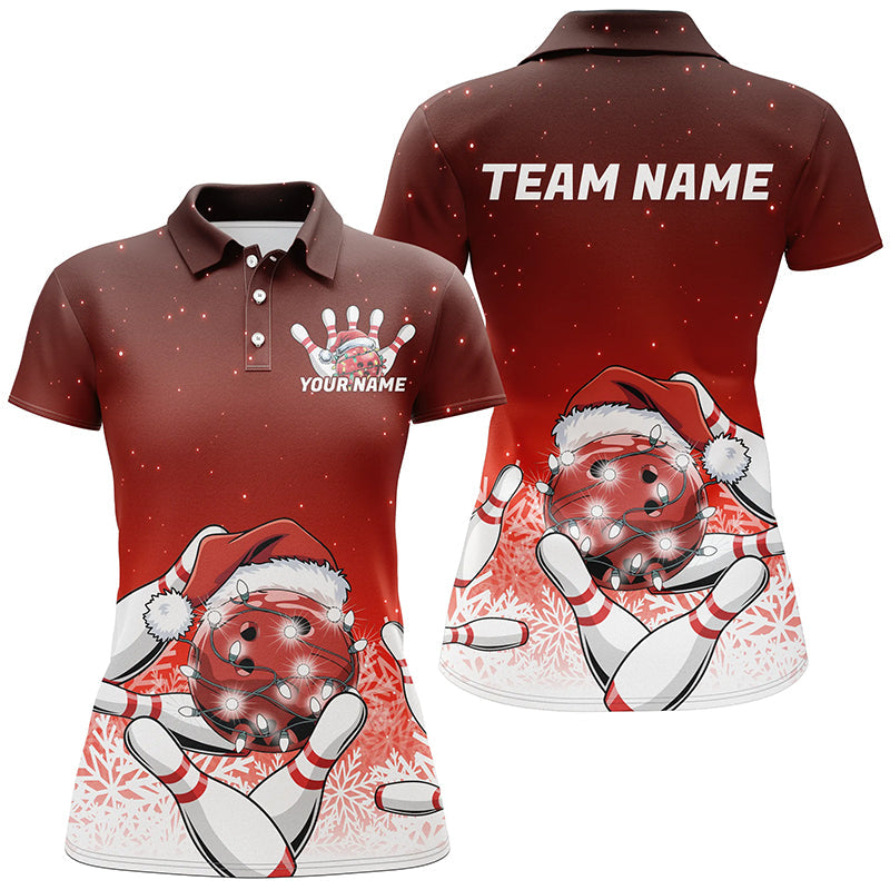 Red Christmas Snowflake Custom Ladies Bowling Shirts, Christmas Bowling League Shirt Outfit IPHW7852