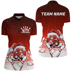 Red Christmas Snowflake Custom Ladies Bowling Shirts, Christmas Bowling League Shirt Outfit IPHW7852