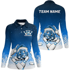 Blue Christmas Snowflake Custom Ladies Bowling Shirt, Christmas Bowling League Shirt Outfit IPHW7853