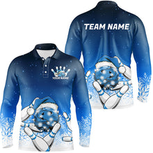 Load image into Gallery viewer, Blue Christmas Snowflake Custom Bowling Shirts For Men, Christmas Bowling League Shirt Outfit IPHW7853