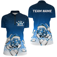 Load image into Gallery viewer, Blue Christmas Snowflake Custom Ladies Bowling Shirt, Christmas Bowling League Shirt Outfit IPHW7853