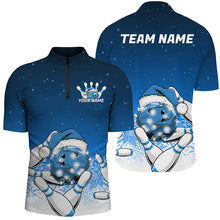 Load image into Gallery viewer, Blue Christmas Snowflake Custom Bowling Shirts For Men, Christmas Bowling League Shirt Outfit IPHW7853