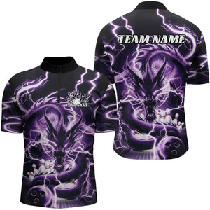 Custom Black And Purple Thunder Lightning Dragon Bowling Team Quarter-Zip Shirts For Men IPHW8077