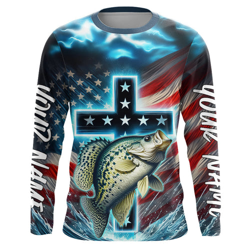 Custom Faith Crappie Patriotic Long Sleeve Tournament Fishing Shirt, Crappie Fishing Jersey IPHW8084