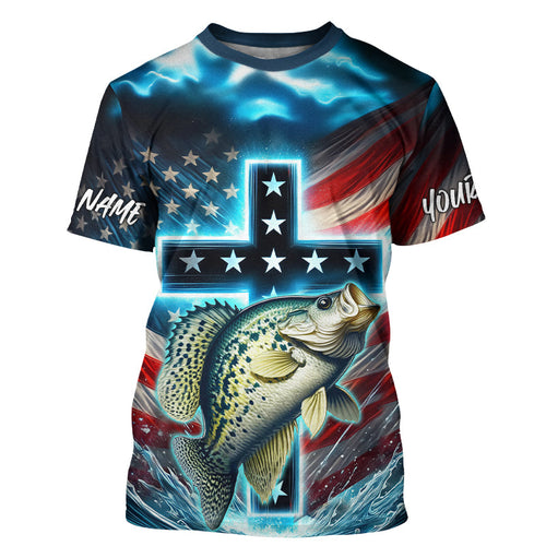 Custom Faith Crappie Patriotic Long Sleeve Tournament Fishing Shirt, Crappie Fishing Jersey IPHW8084