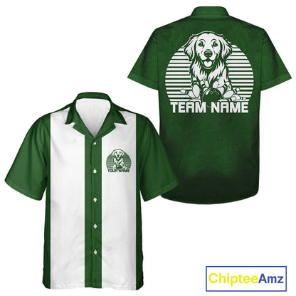 Custom Golden Retriever Retro Button Up Bowling Shirt, Dog Bowling Shirt IPHW10221