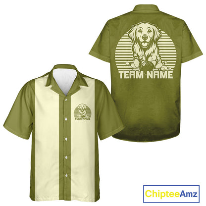 Custom Golden Retriever Retro Button Up Bowling Shirt, Dog Bowling Shirt IPHW10221