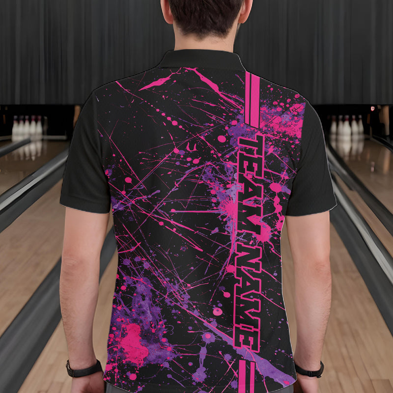 Custom Purple And Pink Splatter Camo Strike Bowling League Shirts, Men Bowling Jerseys IPHW10649