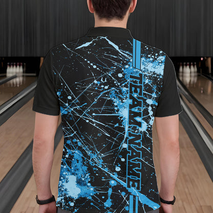 Custom Black And Blue Splatter Camo Strike Bowling League Shirts, Men Bowling Jerseys IPHW10652