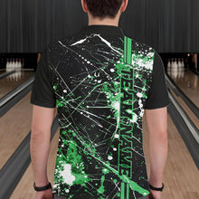 Load image into Gallery viewer, Custom Black And Green Splatter Camo Strike Bowling League Shirts, Men Bowling Jerseys IPHW10653