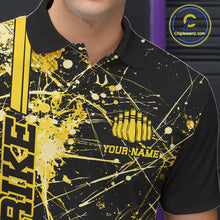 Load image into Gallery viewer, Custom Black And Yellow Splatter Camo Strike Bowling League Shirts, Men Bowling Jerseys IPHW10654