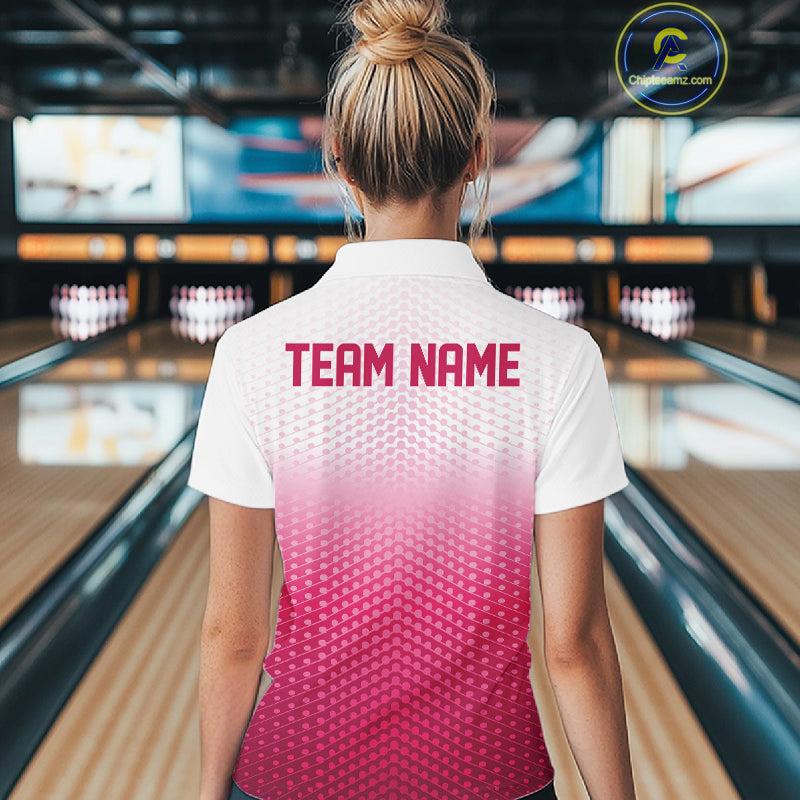 Custom Name Pink Bowling Jerseys For Women, Bowling League Polo Shirt Bowler Outift IPHW10655
