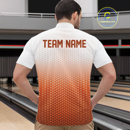 Custom Name Orange Bowling Jerseys For Men, Bowling League Quarter-Zip Shirt Bowler Outift IPHW10659