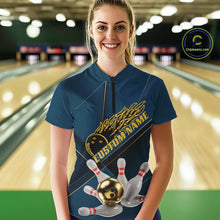 Load image into Gallery viewer, Custom Blue And Gold Bowling Shirts For Women, Flame Bowling Team Shirts Bowling Uniform IPHW10661