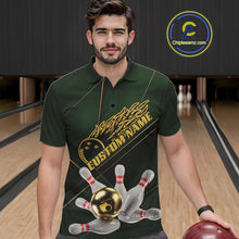 Load image into Gallery viewer, Custom Green And Gold Bowling Shirts For Men, Flame Bowling Team Shirts Bowling Uniform IPHW10663