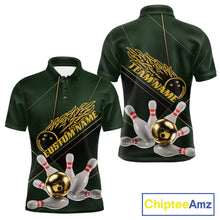Load image into Gallery viewer, Custom Green And Gold Bowling Shirts For Men, Flame Bowling Team Shirts Bowling Uniform IPHW10663