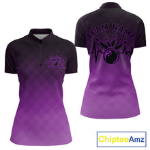 Load image into Gallery viewer, Bowling Heartbeat Pulse Line Purple Argyle Custom Bowling Quarter-Zip Shirts For Women IPHW10665
