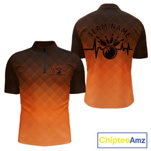 Load image into Gallery viewer, Bowling Heartbeat Pulse Line Orange Argyle Custom Bowling Team Quarter-Zip Shirts For Men IPHW10666