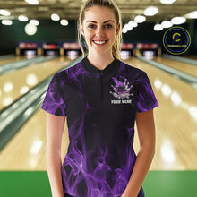 Load image into Gallery viewer, Purple Fire Bowling Ball And Pins Custom Shirts For Women, Flame Bowling Team Jersey IPHW11152