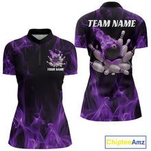 Load image into Gallery viewer, Purple Fire Bowling Ball And Pins Custom Shirts For Women, Flame Bowling Team Jersey IPHW11152