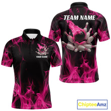 Load image into Gallery viewer, Pink Fire Bowling Ball And Pins Custom Shirts For Men, Flame Bowling Team Jersey IPHW11153