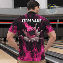 Load image into Gallery viewer, Pink Fire Bowling Ball And Pins Custom Shirts For Men, Flame Bowling Team Jersey IPHW11153