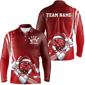 Custom Red Christmas Bowling Shirts For Men, Xmas Bowling Team Uniform Bowler Outfits IPHW7854