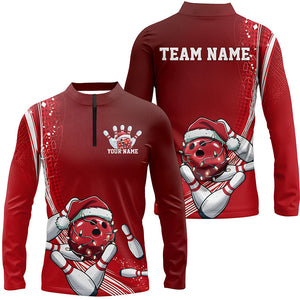 Custom Red Christmas Bowling Shirts For Men, Xmas Bowling Team Uniform Bowler Outfits IPHW7854