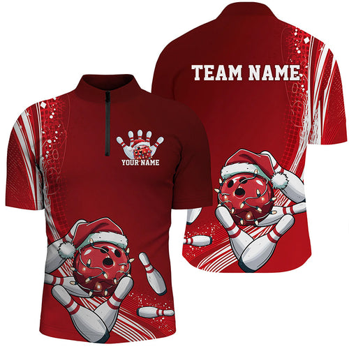 Custom Red Christmas Bowling Shirts For Men, Xmas Bowling Team Uniform Bowler Outfits IPHW7854